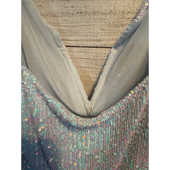 Free People Entwined Sequin Bodysuit V-Neck Adjustable Straps Light Blue S - Picture 3 of 4